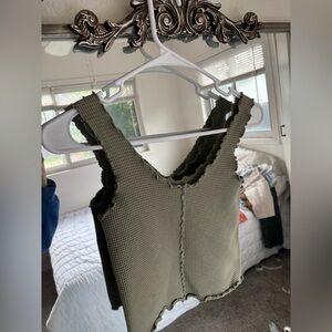Buckle Olive Green Sleeveless Waffle Knit Top